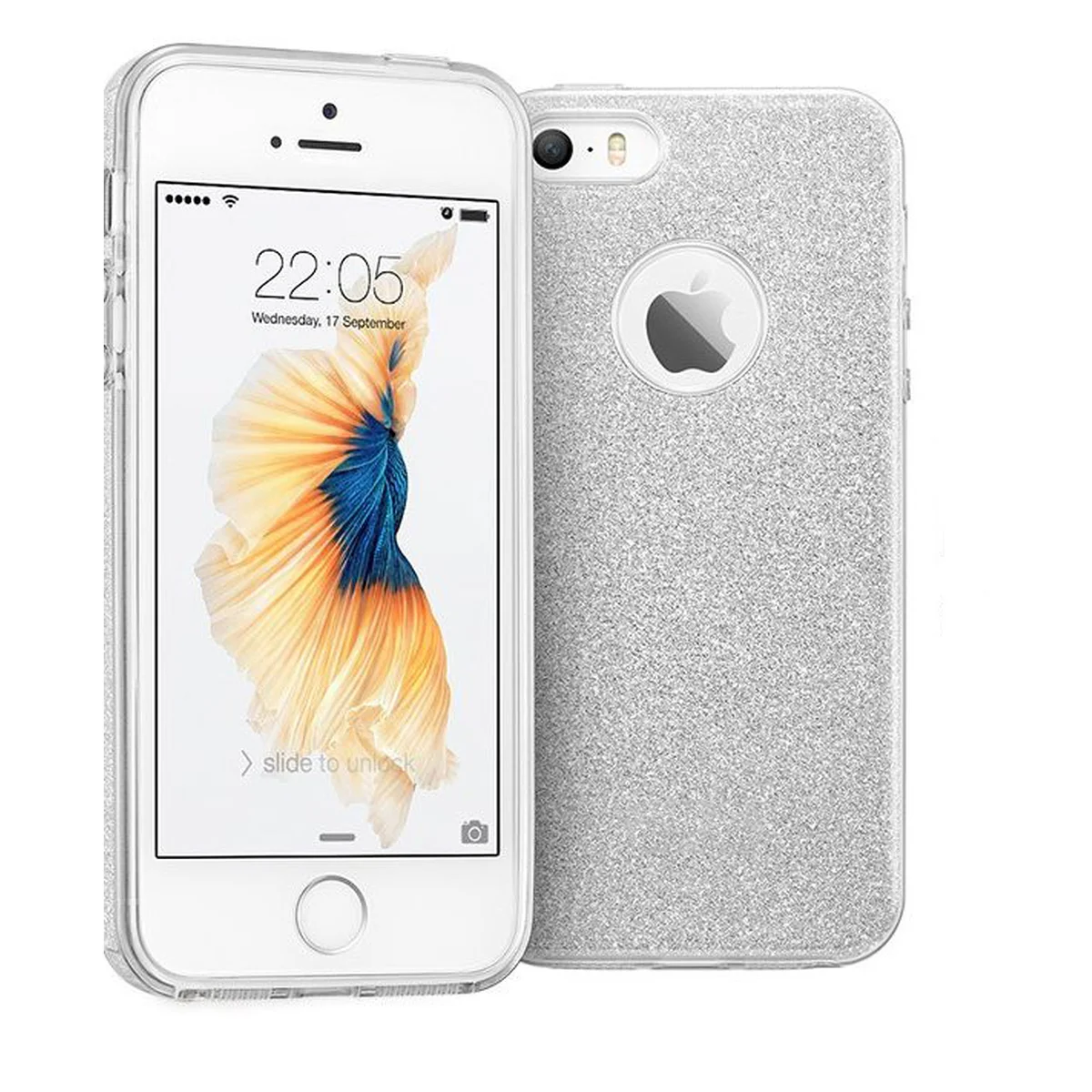 Чехол с блестками "Dazzling shine" силиконовый для iPhone 5/5S/SE серебряный