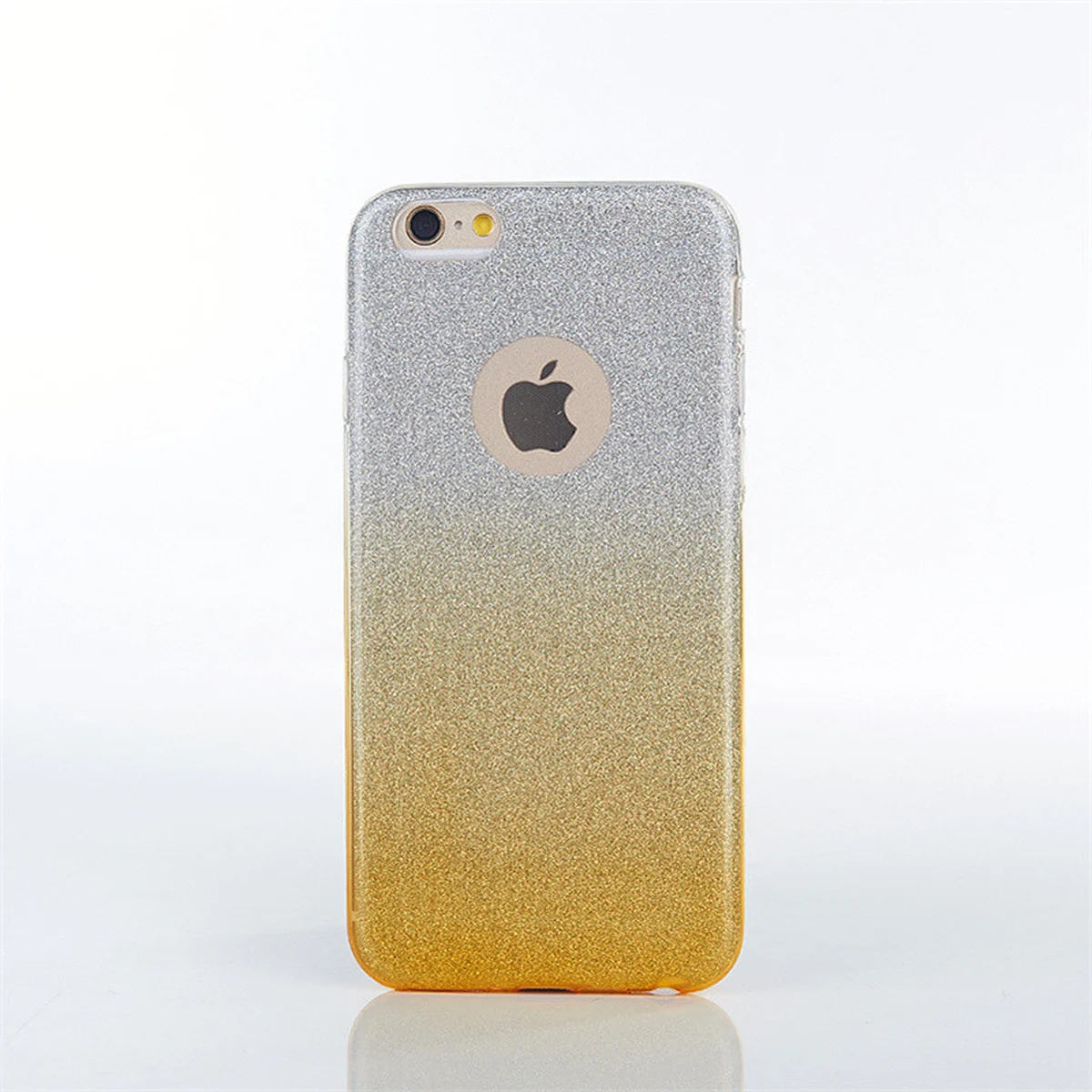 Чехол с блестками "Градиент" силиконовый для iPhone 6/6S желтый