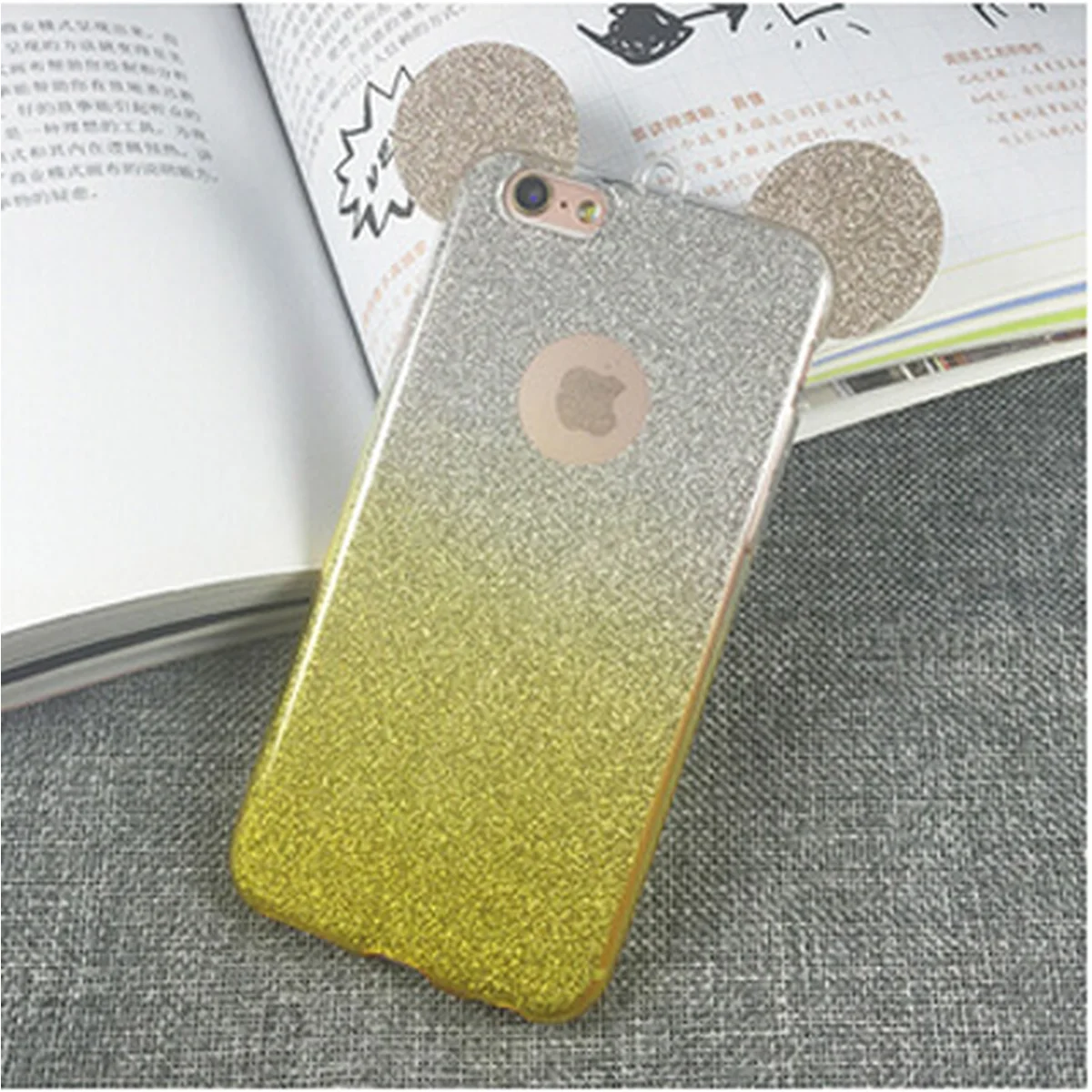 Чехол с блестками "Микки Маус" силиконовый для iPhone 5/5S/SE желтый градиент