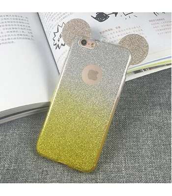 Чохол з блискітками "Міккі Маус" силіконовий для iPhone 5 / 5S / SE жовтий градієнт