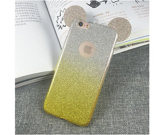 Чохол з блискітками "Міккі Маус" силіконовий для iPhone 5 / 5S / SE жовтий градієнт