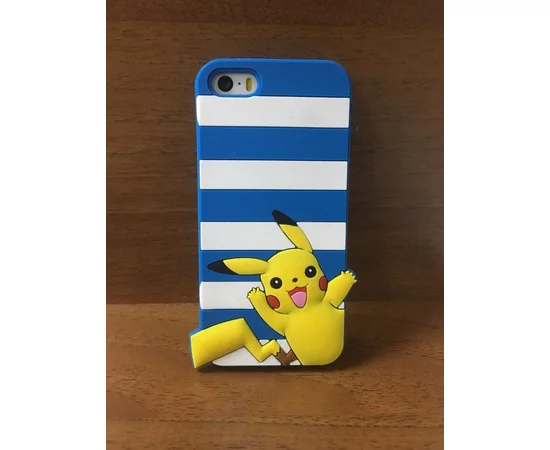 Резиновый 3D чехол "Pikachu" синий для iPhone 5/5S/SE