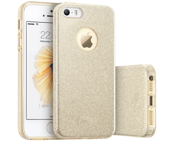 Чехол с блестками "Dazzling shine" силиконовый для iPhone 5/5S/SE золотой