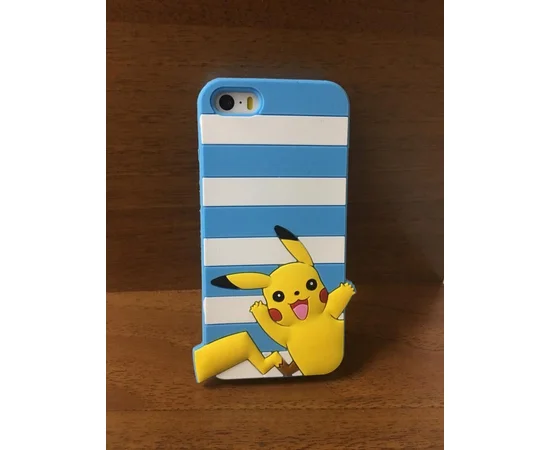 Резиновый 3D чехол "Pikachu" голубой для iPhone 5/5S/SE