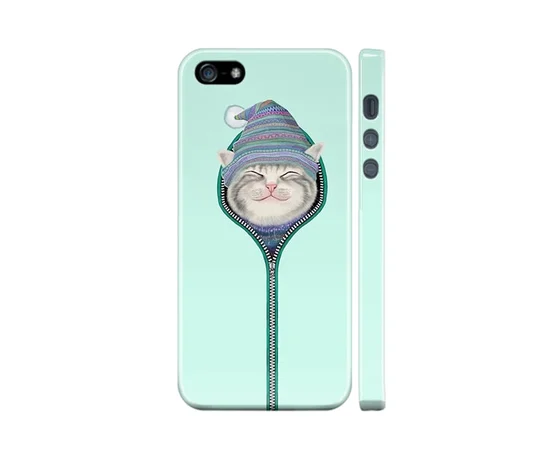 Чехол "iDAY" пластиковый для iPhone 5/5S/SE Укутанный кот