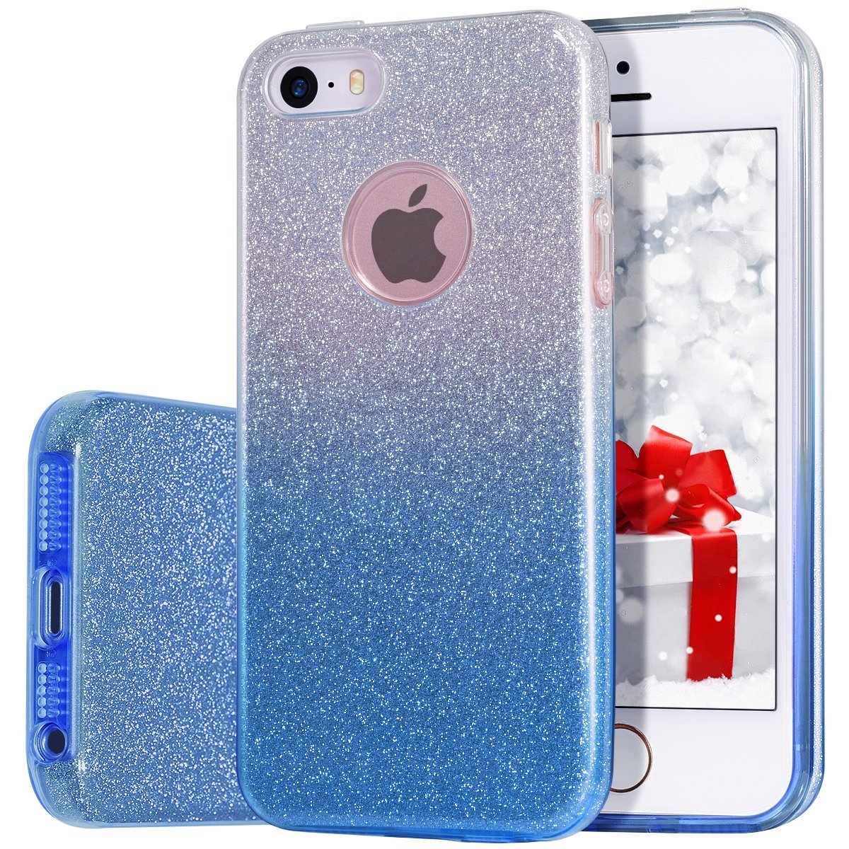 Чехол с блестками "Градиент" силиконовый для iPhone 5/5S/SE синий