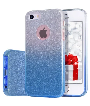 Чехол с блестками "Градиент" силиконовый для iPhone 5/5S/SE синий Чехол с блестками "Градиент" силиконовый для iPhone 5/5S/SE синий