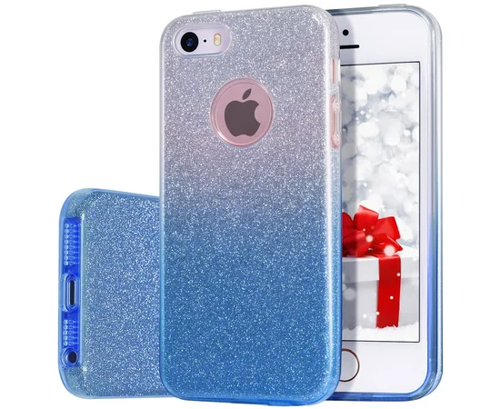 Чохол з блискітками "Градієнт" силіконовий для iPhone 5 / 5S / SE синій