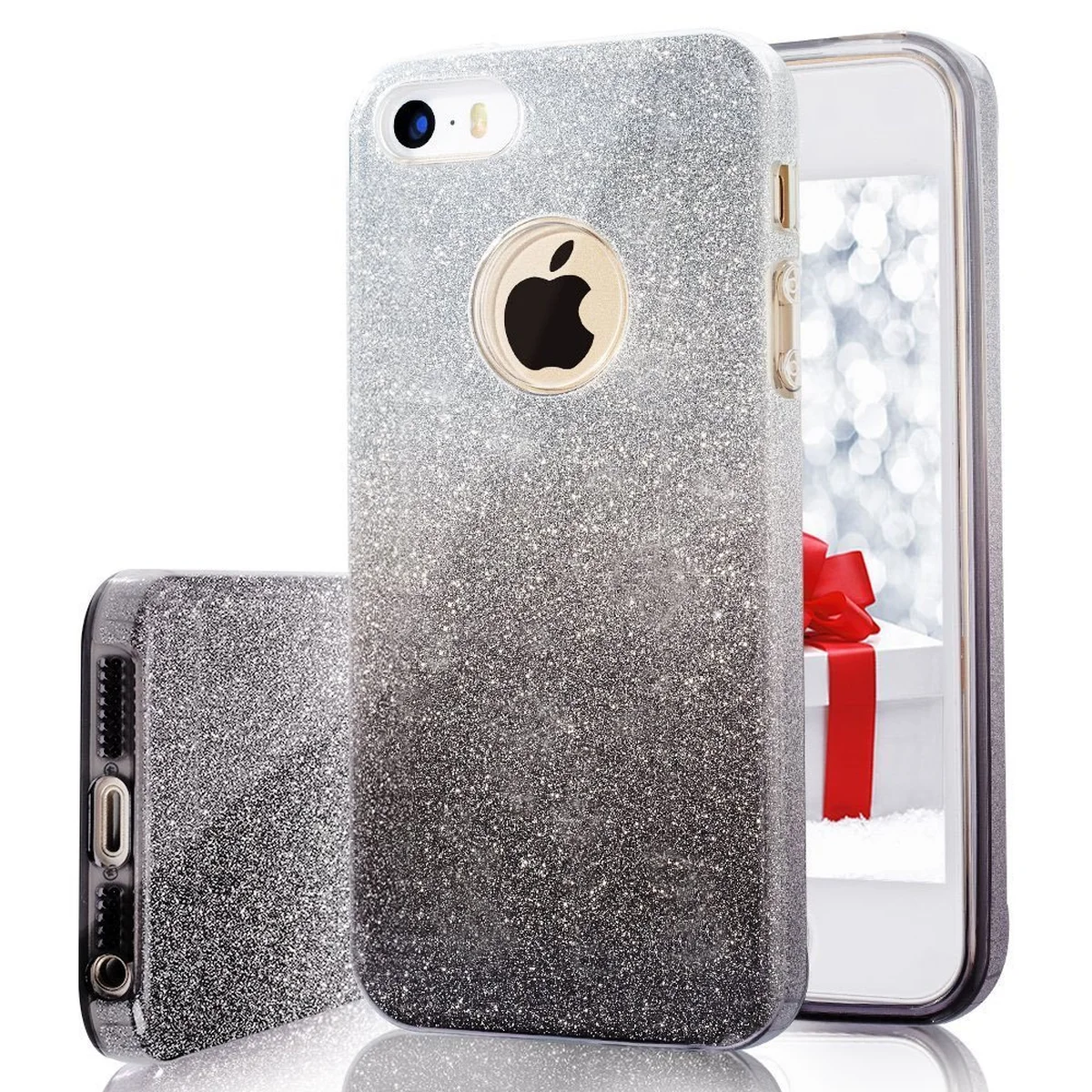 Чехол с блестками "Градиент" силиконовый для iPhone 5/5S/SE черный