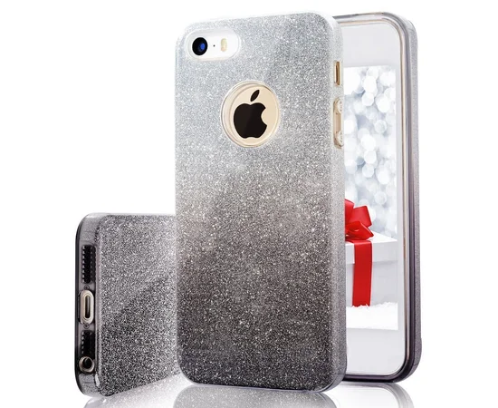 Чохол з блискітками "Градієнт" силіконовий для iPhone 5 / 5S / SE чорний