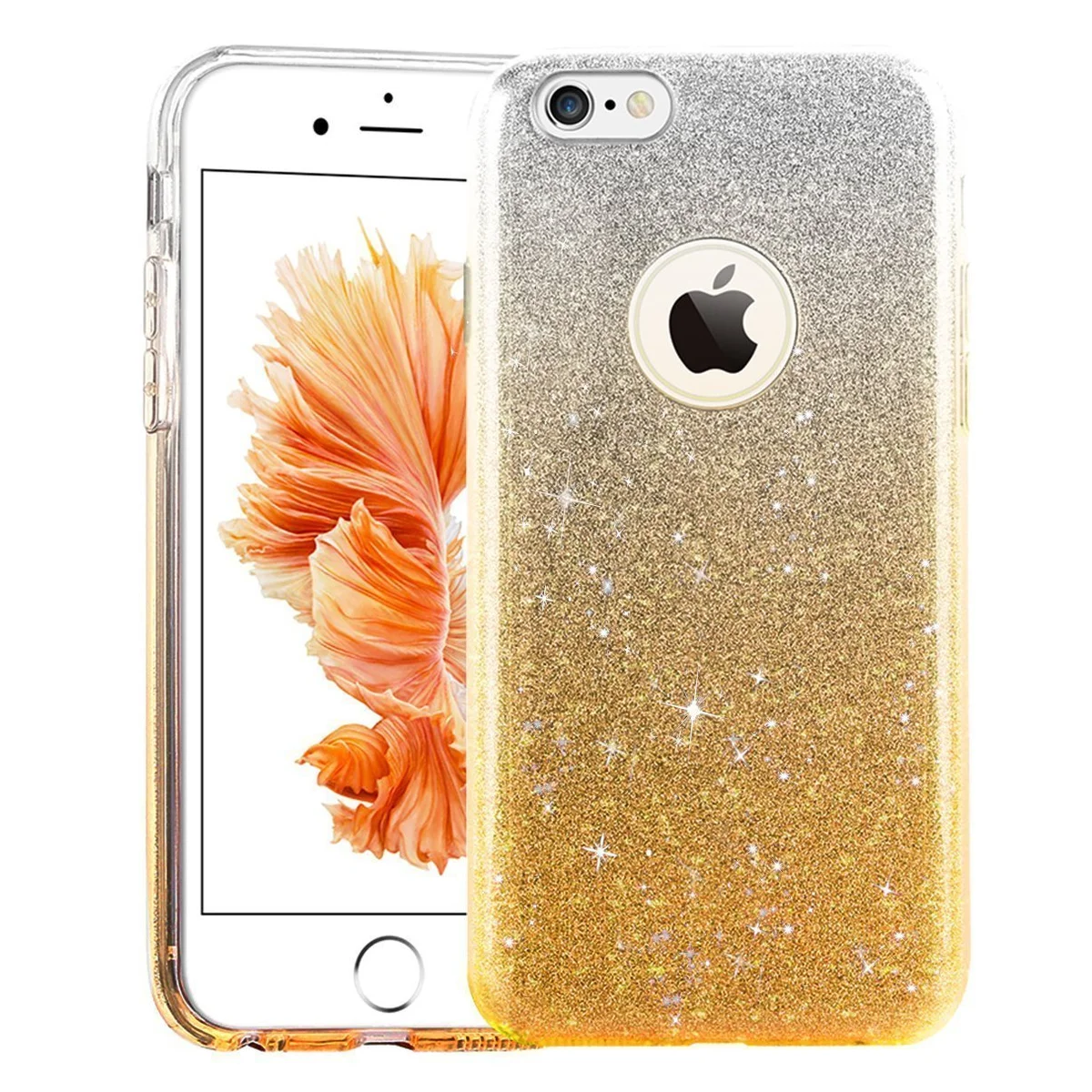 Чехол с блестками "Градиент" силиконовый для iPhone 5/5S/SE желтый