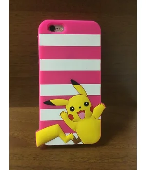 Гумовий 3D чохол "Pikachu" яскраво-рожевий для iPhone 6/6S
