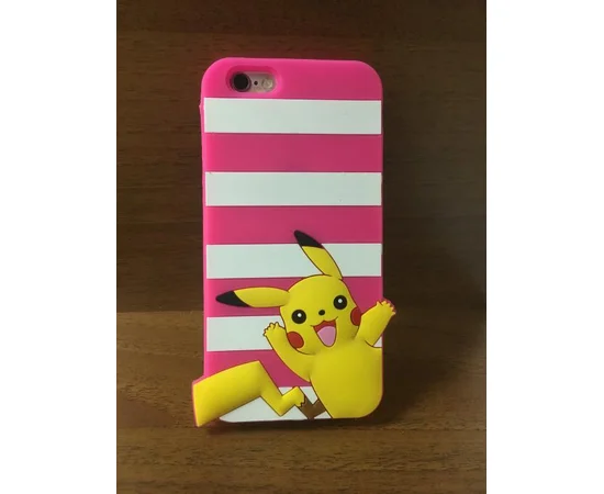 Резиновый 3D чехол "Pikachu" ярко-розовый для iPhone 6/6S