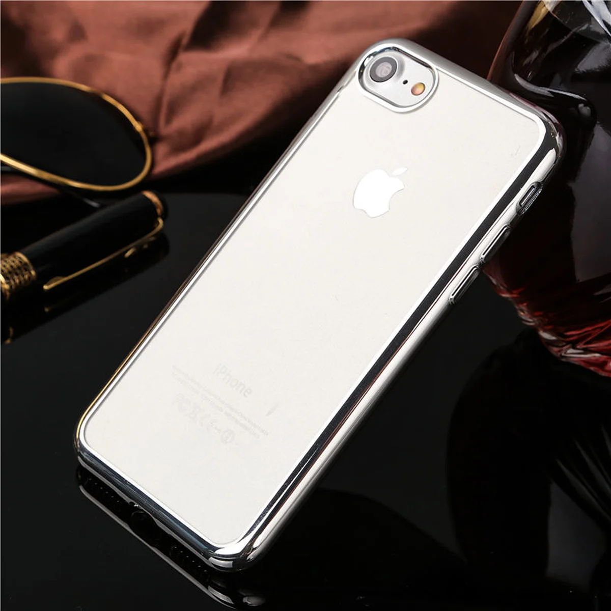 Силиконовый серебряный прозрачный чехол для iPhone 7/8