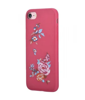 Шкіряний чохол "Devia" Flowers Embroidery червоний для iPhone 7/8