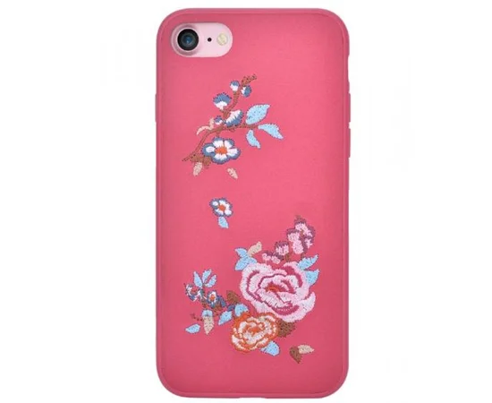 Шкіряний чохол "Devia" Flowers Embroidery червоний для iPhone 7/8