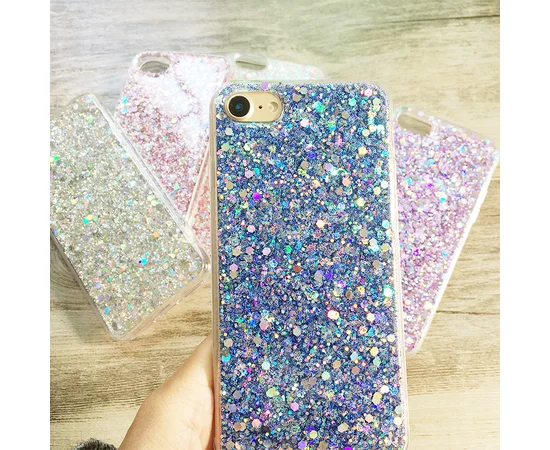 Чехол с блестками "3D Glitter" силиконовый для iPhone 7/8 синий