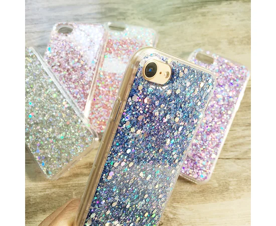 Чехол с блестками "3D Glitter" силиконовый для iPhone 7/8 синий