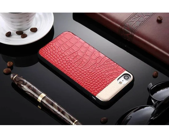 Чохол з натуральної шкіри "Comma" Croco червоний для iPhone 7/8
