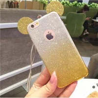 Чехол с блестками "Микки Маус" силиконовый для iPhone 6/6S желтый градиент