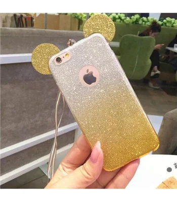 Чехол с блестками "Микки Маус" силиконовый для iPhone 6/6S желтый градиент