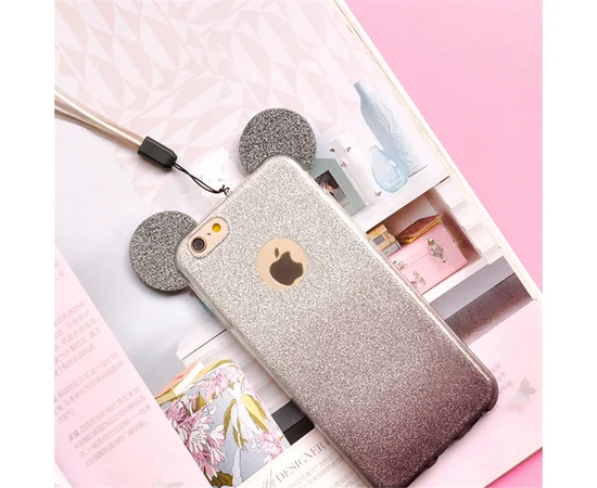 Чохол з блискітками "Міккі Маус" силіконовий для iPhone 6 / 6S чорний градієнт