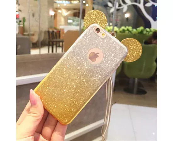 Чохол з блискітками "Міккі Маус" силіконовий для iPhone 7/8 жовтий градієнт