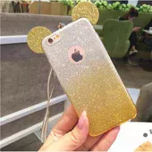 Чехол с блестками "Микки Маус" силиконовый для iPhone 6/6S желтый градиент
