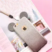 Чехол с блестками "Микки Маус" силиконовый для iPhone 6/6S черный градиент