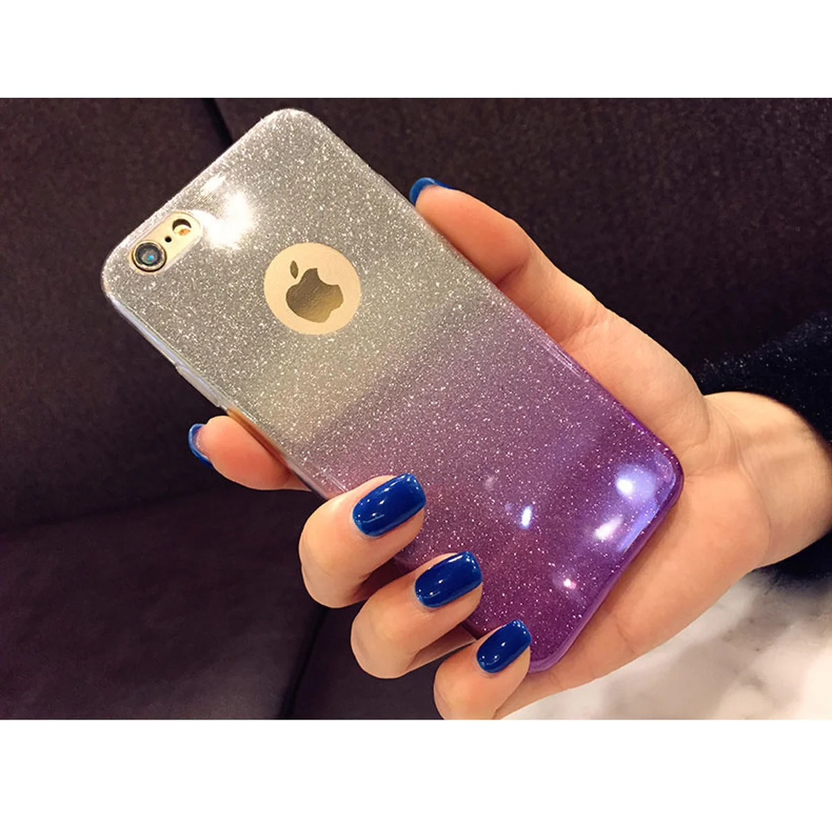 Чехол с блестками "Градиент" силиконовый для iPhone 7/8 фиолетовый