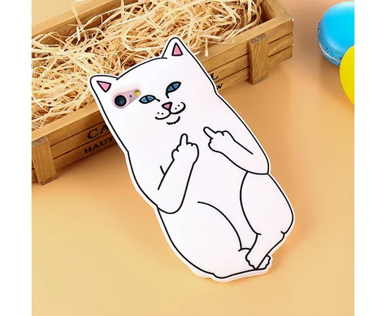 Силиконовый белый 3D чехол кошка "факи" для iPhone 7/8