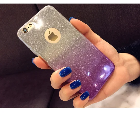 Чехол с блестками "Градиент" силиконовый для iPhone 7/8 фиолетовый