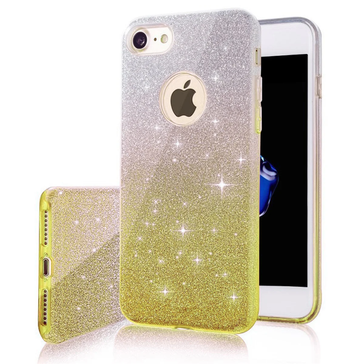 Чехол с блестками "Градиент" силиконовый для iPhone 7/8 золотой