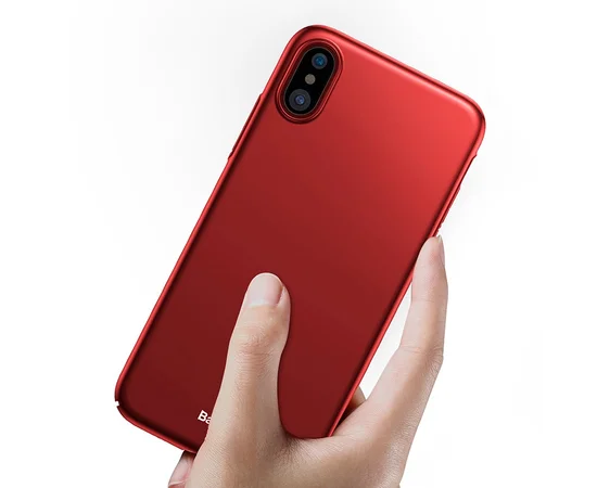 Пластиковый матовый чехол "Baseus" Thin красный для iPhone X/XS