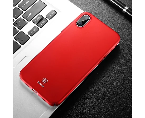 Пластиковый матовый чехол "Baseus" Thin красный для iPhone X/XS