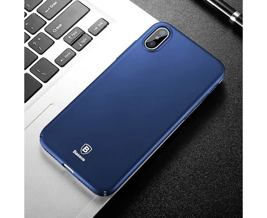 Пластиковый матовый чехол "Baseus" Thin синий для iPhone X/XS