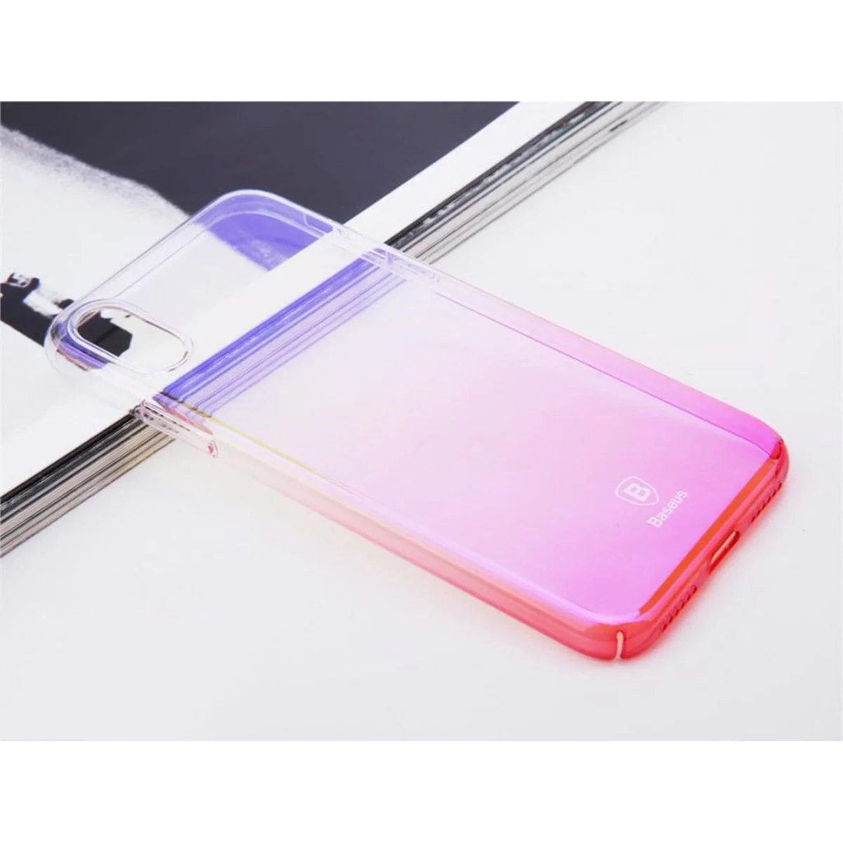 Чехол "Baseus" пластиковый для iPhone X/XS Glaze розовый градиент