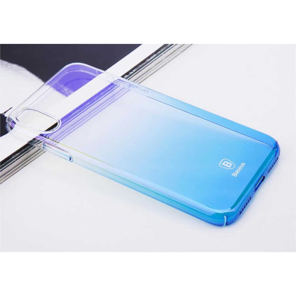 Чехол "Baseus" пластиковый для iPhone X/XS Glaze синий градиент
