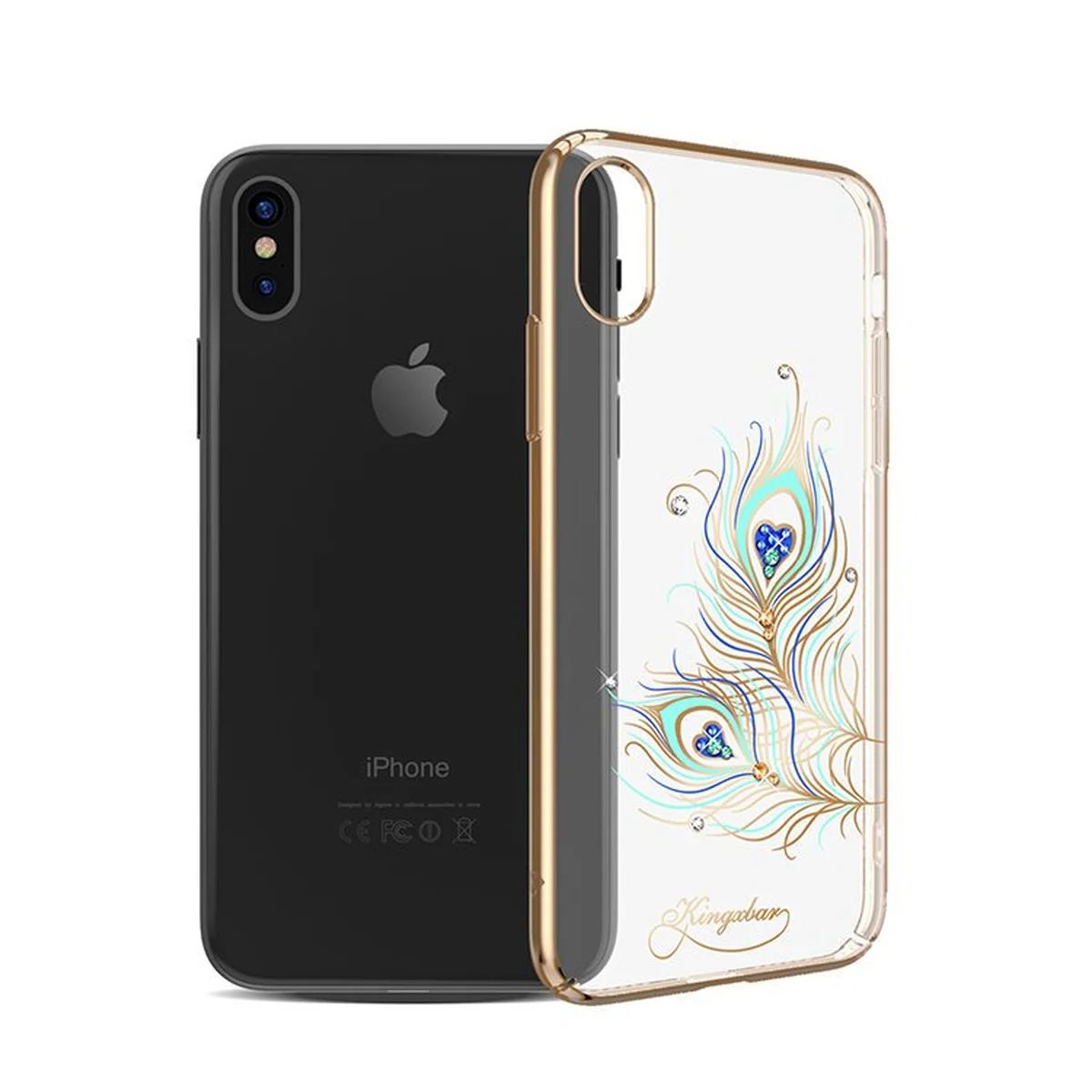 Чехол со стразами SWAROVSKI "Kingxbar" пластиковый для iPhone X/XS Feather золотой