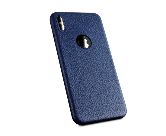 Чехол "Leather texture" силиконовый для iPhone X/XS синий