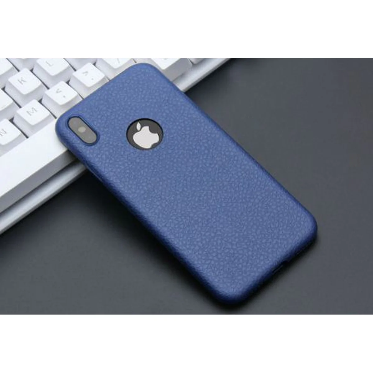 Чохол "Leather texture" силіконовий для iPhone X / XS синій