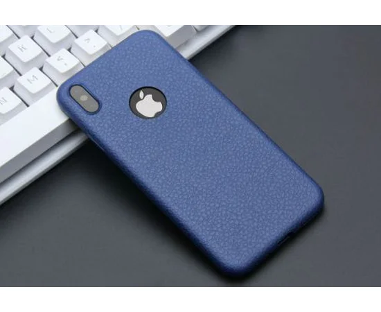 Чехол "Leather texture" силиконовый для iPhone X/XS синий