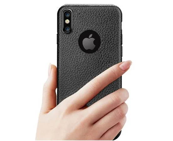Чехол "Leather texture" силиконовый для iPhone X/XS черный