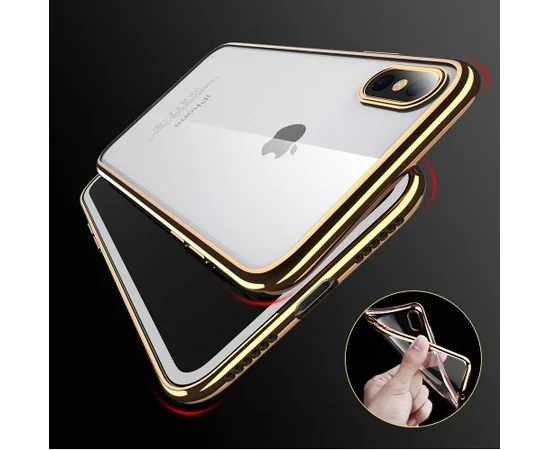 Силиконовый прозрачный чехол "Edging" золотой для iPhone X/XS
