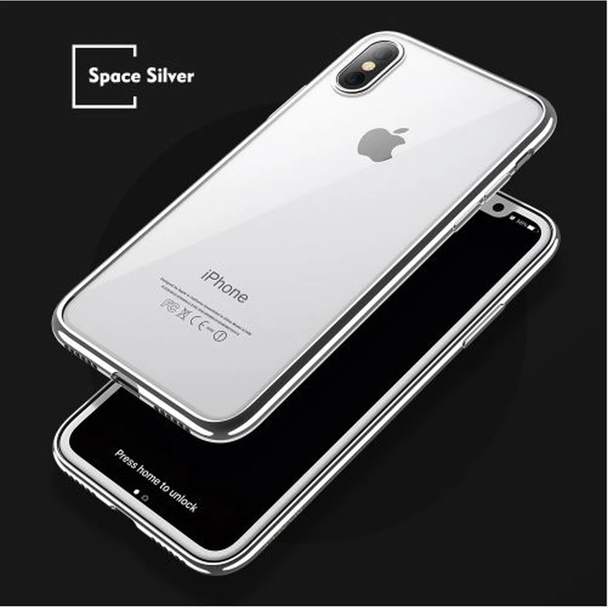 Силиконовый прозрачный чехол "Edging" серебряный для iPhone X/XS