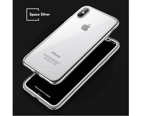 Силиконовый прозрачный чехол "Edging" серебряный для iPhone X/XS