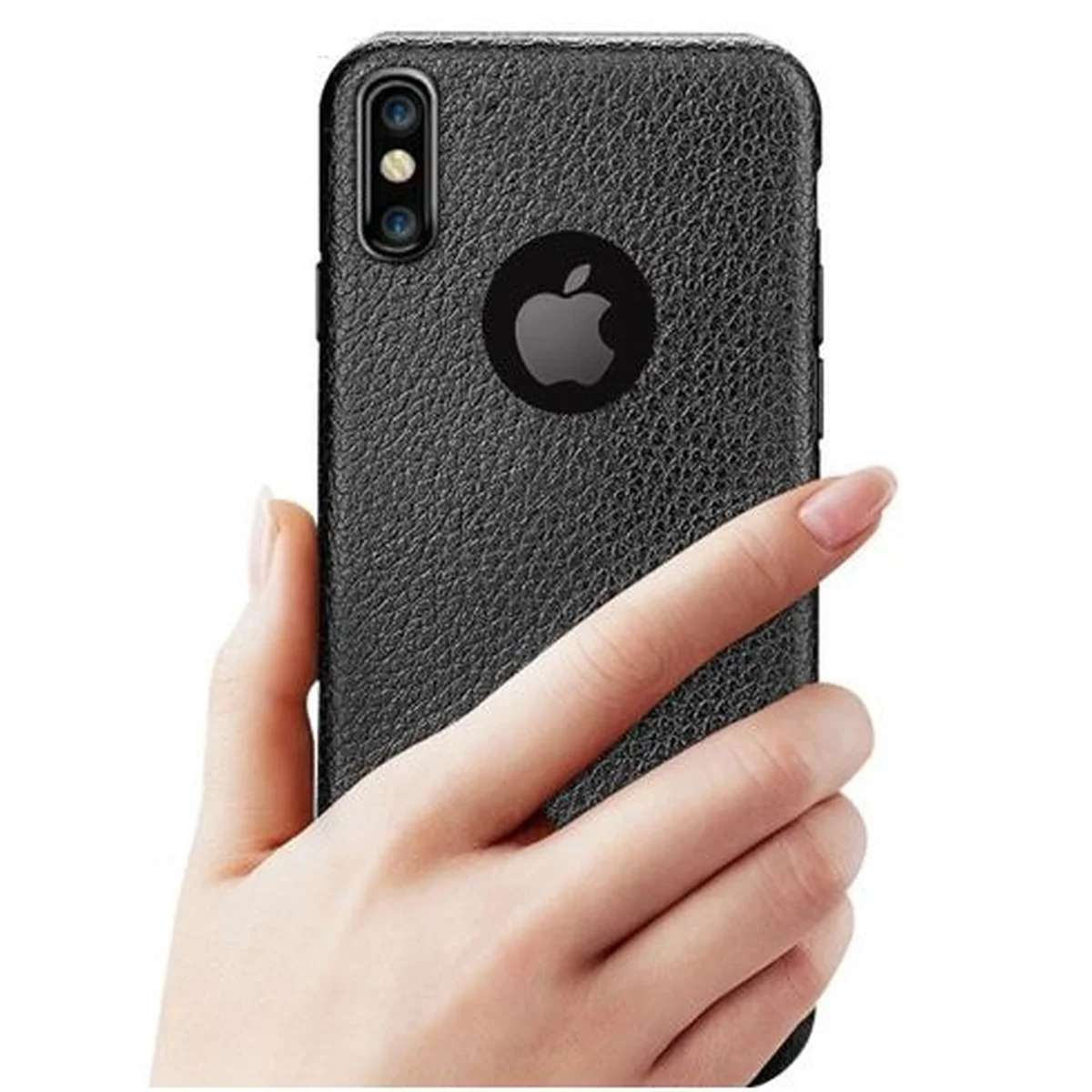 Чехол "Leather texture" силиконовый для iPhone X/XS черный