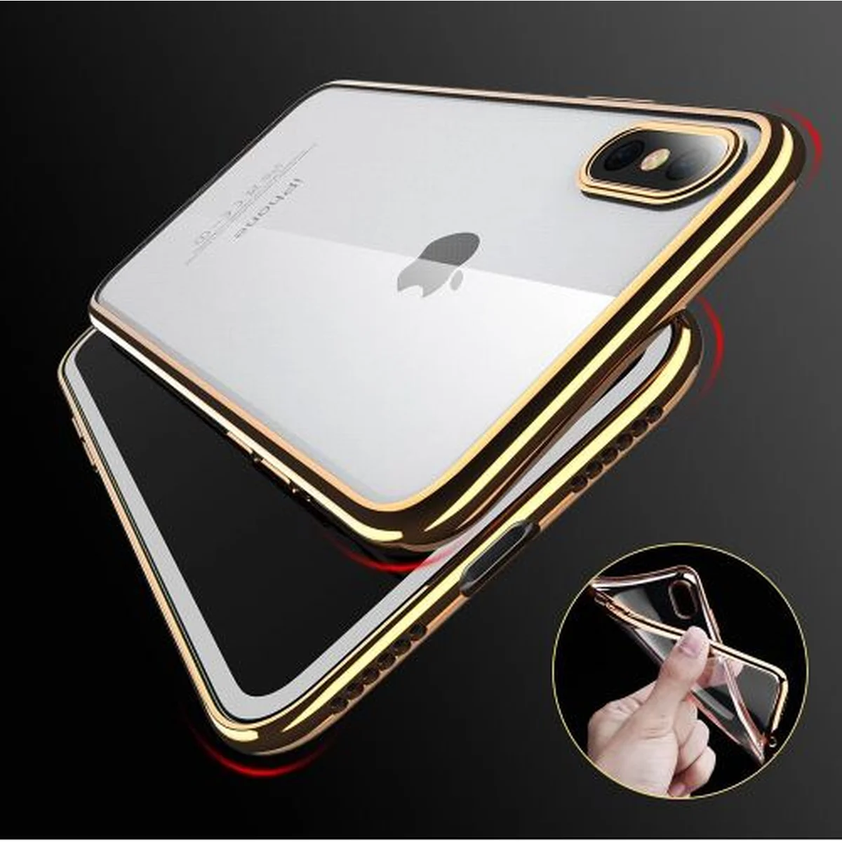 Силиконовый прозрачный чехол "Edging" золотой для iPhone X/XS