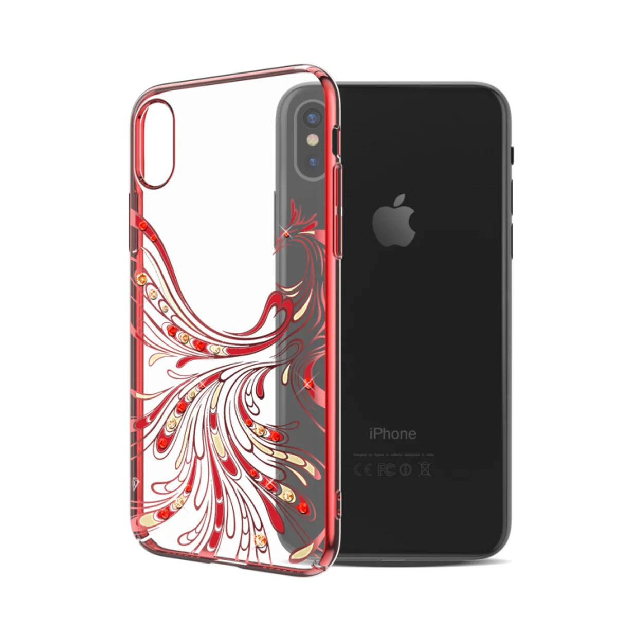 Чехол со стразами SWAROVSKI "Kingxbar" пластиковый для iPhone X/XS Bird красный