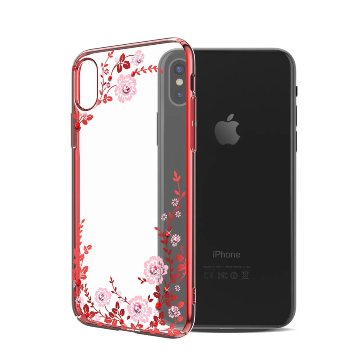 Чехол со стразами SWAROVSKI "Kingxbar" пластиковый для iPhone X/XS Flora красный
